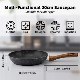 Egg Frying Pan Non Stick 20cm 8 Inch, Induction Wok For Steak Bacon Hot-Dog Burgers, Forged Aluminum Woks Nonstick Anti-Scratch Coating Anti-scalding